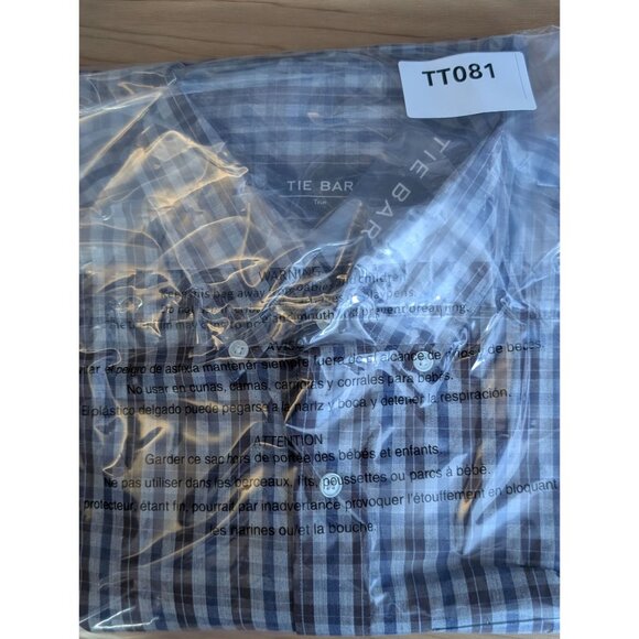 Tie Bar Trim Fit Blue Brown Plaid Button-Down Shirt Mens Small long Sleeve NWT - Picture 13 of 13